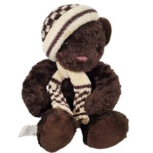 Brown Teddy Bear with Knit Hat & Scarf, Rich Limited, 8 Inch Plush Toy